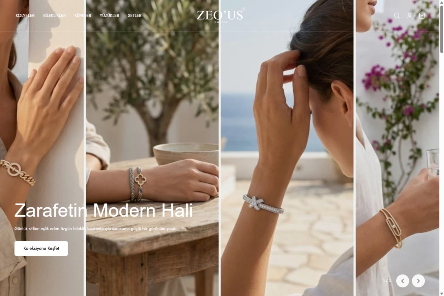 ZEO’US Jewelry web sitesinin ana sayfa ekran görüntüsü